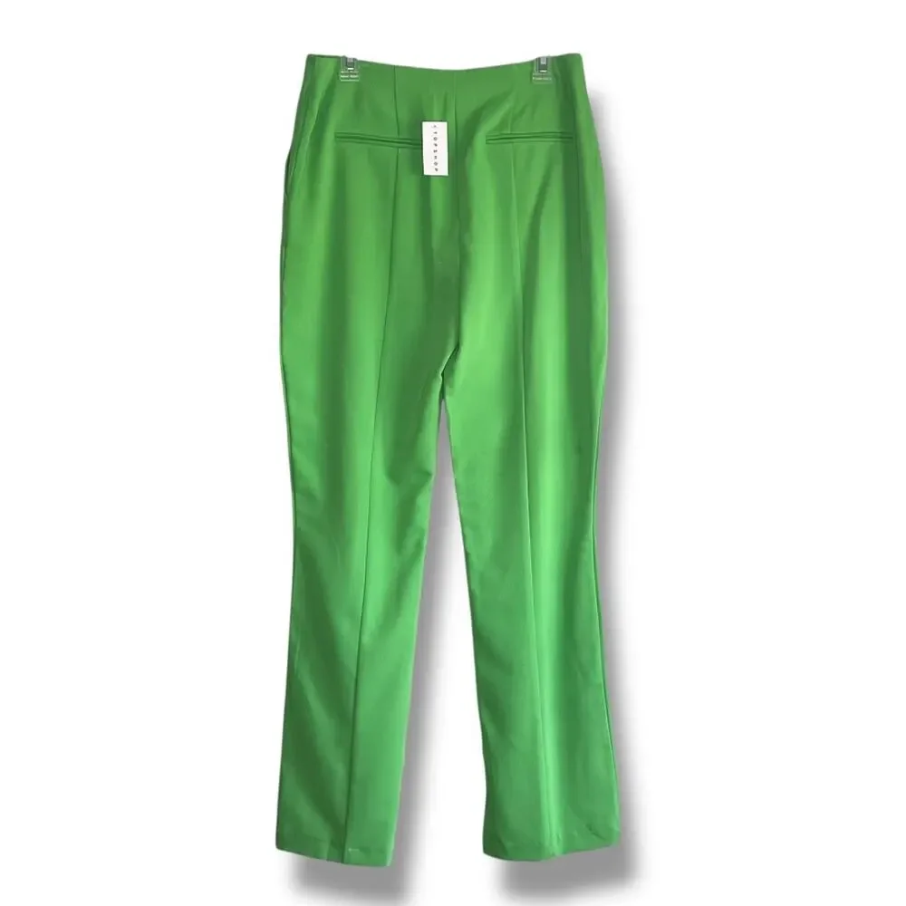 TOPSHOP pintuck high waist dress pants trousers bright kelly green NWT Women's 8 - Picture 8 of 11